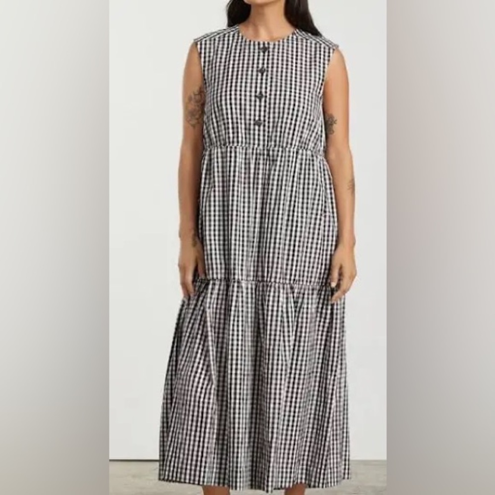 Everlane midi tiered black and white gingham dress new with tags size xxs